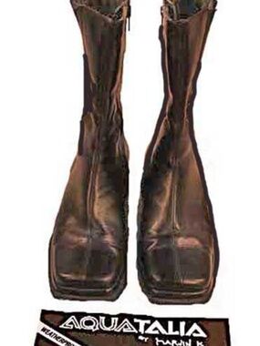 ITALIAN MID-CALF WALKING BOOTS, AQUATALIA WEATHERPROOF, Sz 8.5B, BLACK, HEEL 1 ¼
